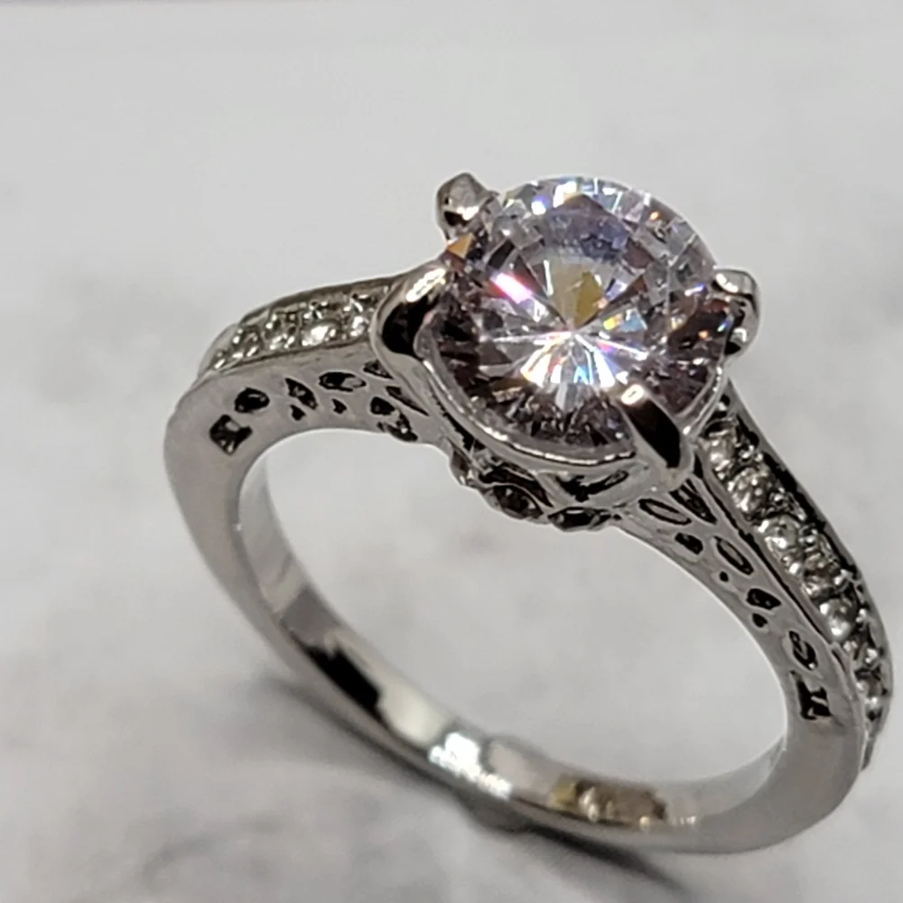 Solitaire Silver Diamond CZ Engagement Style Ring